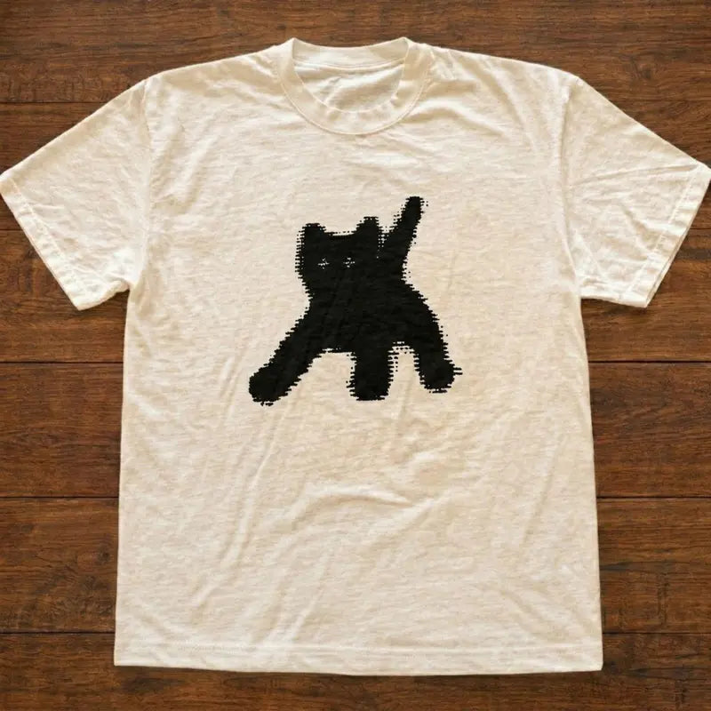 Pixel Cat Minimalist Aesthetic Animal Graphic Gildan , Unisex Vintage Graphic Tees Gothic Grunge Y2K Emo Scene Amity Affliction Style Clothes Men Women Streetwear