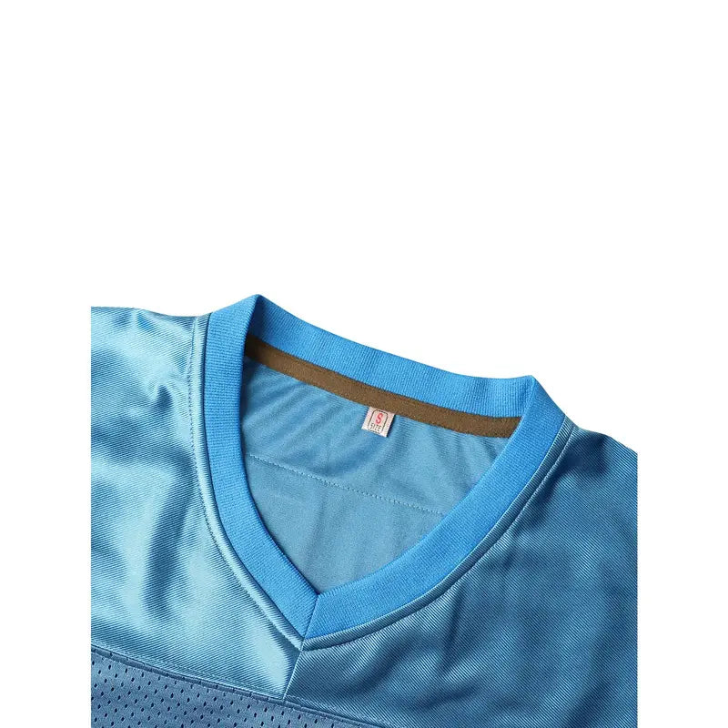 Men's Moon Blue #1 Lightweight Short Football Soccer Jersey - Breathable, Embroidered Athletic Active Top, Sportswear Style Soccer Training Jersey for Competition, Outdoor Sports