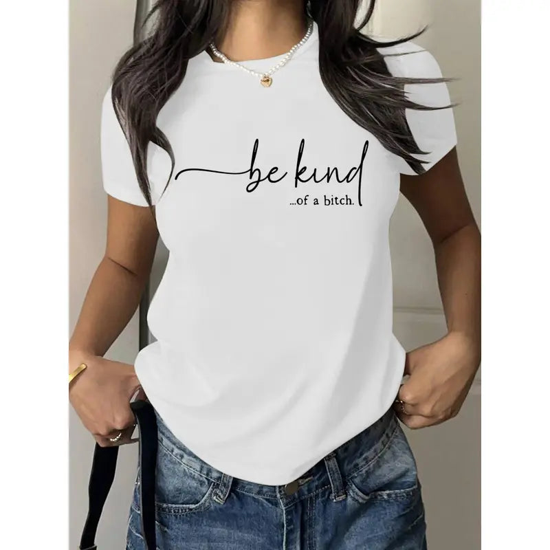 Men's 100%25 Cotton Short-Sleeve T-Shirt Top - Humorous 'Be Kind-Of a Bitch' Badge Graphic Print, Fitted Cut, Round Neck, Sarcastic Casual Streetwear, Crisp-Lasting Print, Minimalist, Machine Washable Outdoor Fabric Tshirt