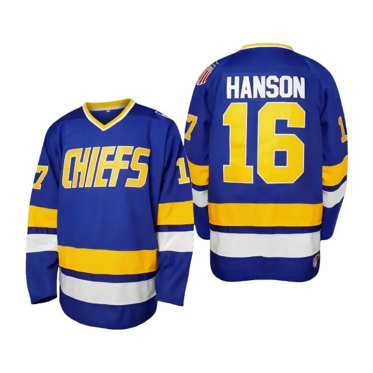 Men's Charlestown Chiefs Hanson Brothers Art Hockey Jersey - Breathable Polyester, Male Clothing, #16/#17/#18 Slap Shot Movie Jersey Look, Bold Team-Number Look, Casual Wear, Halloween Gift
