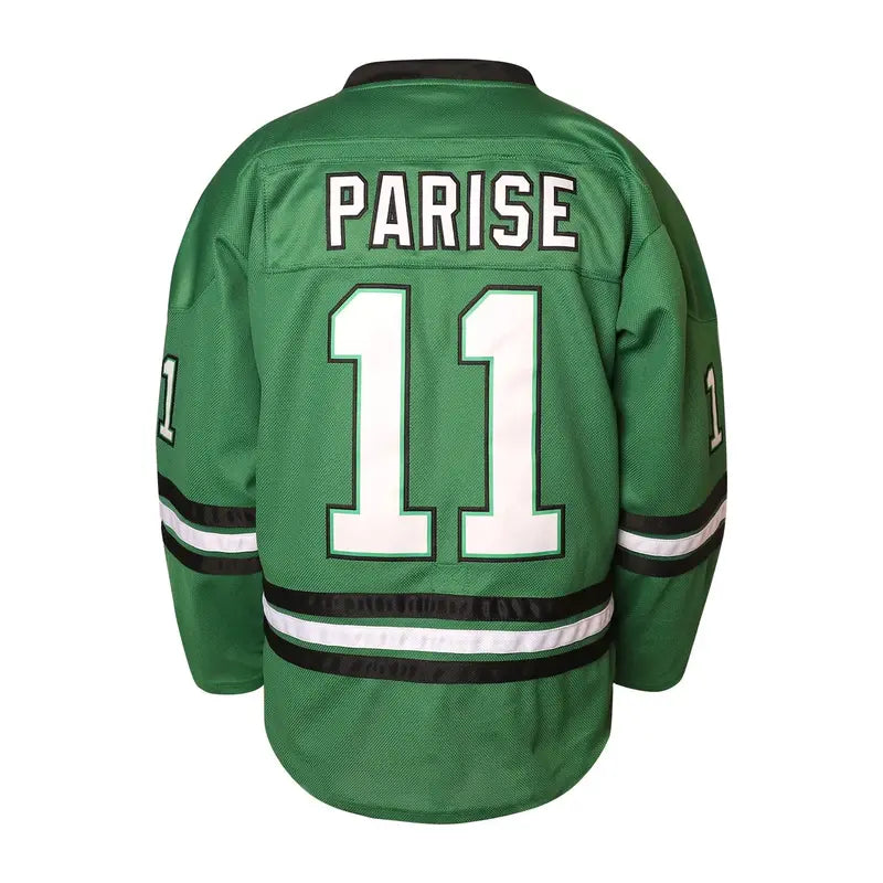Men's #11 Zach Parise College Fighting Sioux Green Hockey Jersey - Polyester Breathable Mesh Athletic Clothes, Micro-Elastic Quick-Dry Male Casual Party Wear, Retro 90s Halloween/Jersey Parties All-Seasons Activewear