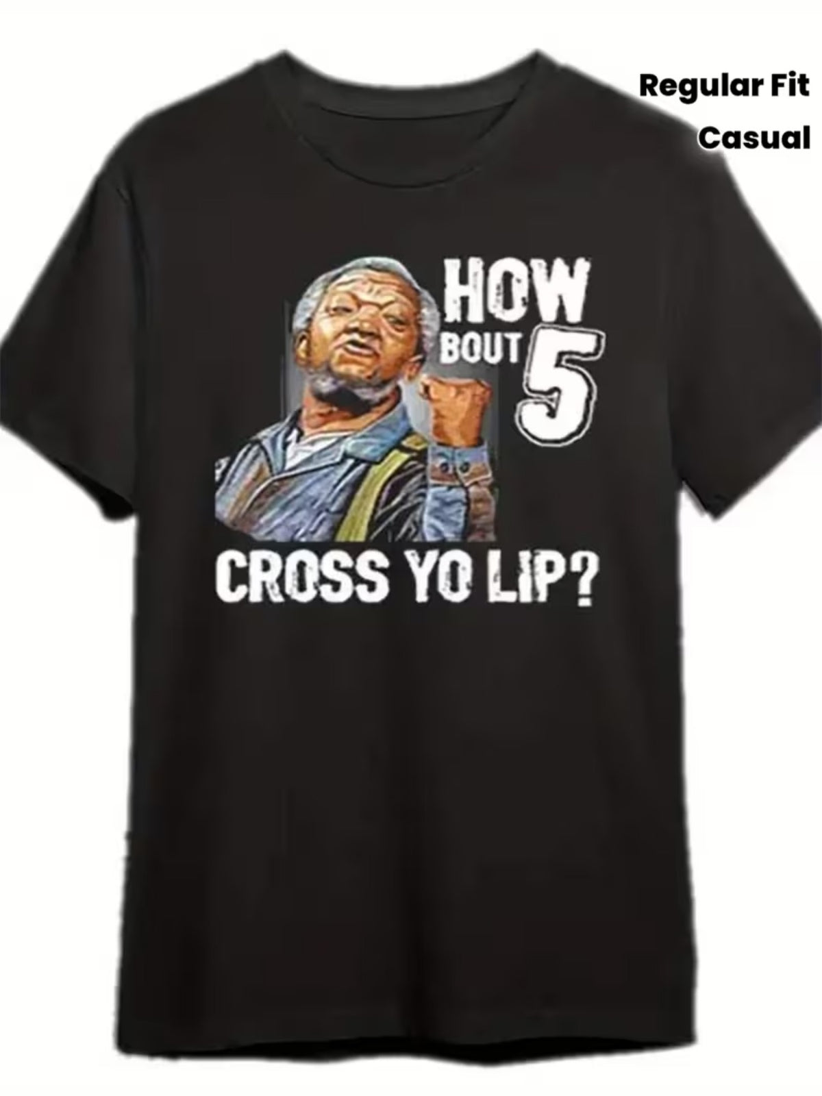 Men's and Women's 100% Funny "How Bout 5 Cross You Lip?" Pattern T-Shirt- Black Base with White Print, Regular Fit Round Neck Short Sleeve Casual T-Shirt, Suitable for Halloween, Christmas, Birthday Gifts, Casual Wear and Themed Parties- Humorous Pop