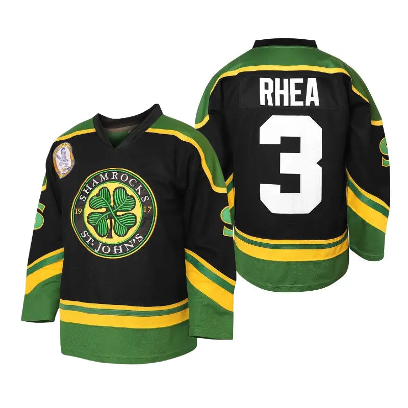 Men's #3 Embroidered Polyester Hockey Jersey - Goon Movie Inspired, 4 Leaf Clover Design, Halloween Team Wear, Athletic Clothing, Quick Dry, Machine Washable, All Seasons, for Hockey Teams, Durable, Breathable, S-3XL