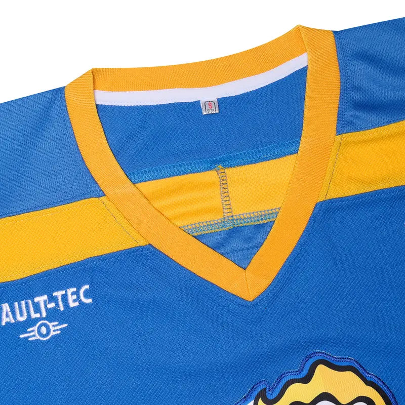 Vault 33 Hockey Jersey Blue Yellow Design with C Logo & Vault 33 Number, Athletic Long Sleeve Sportswear Top for Hockey Fans, Games & Events