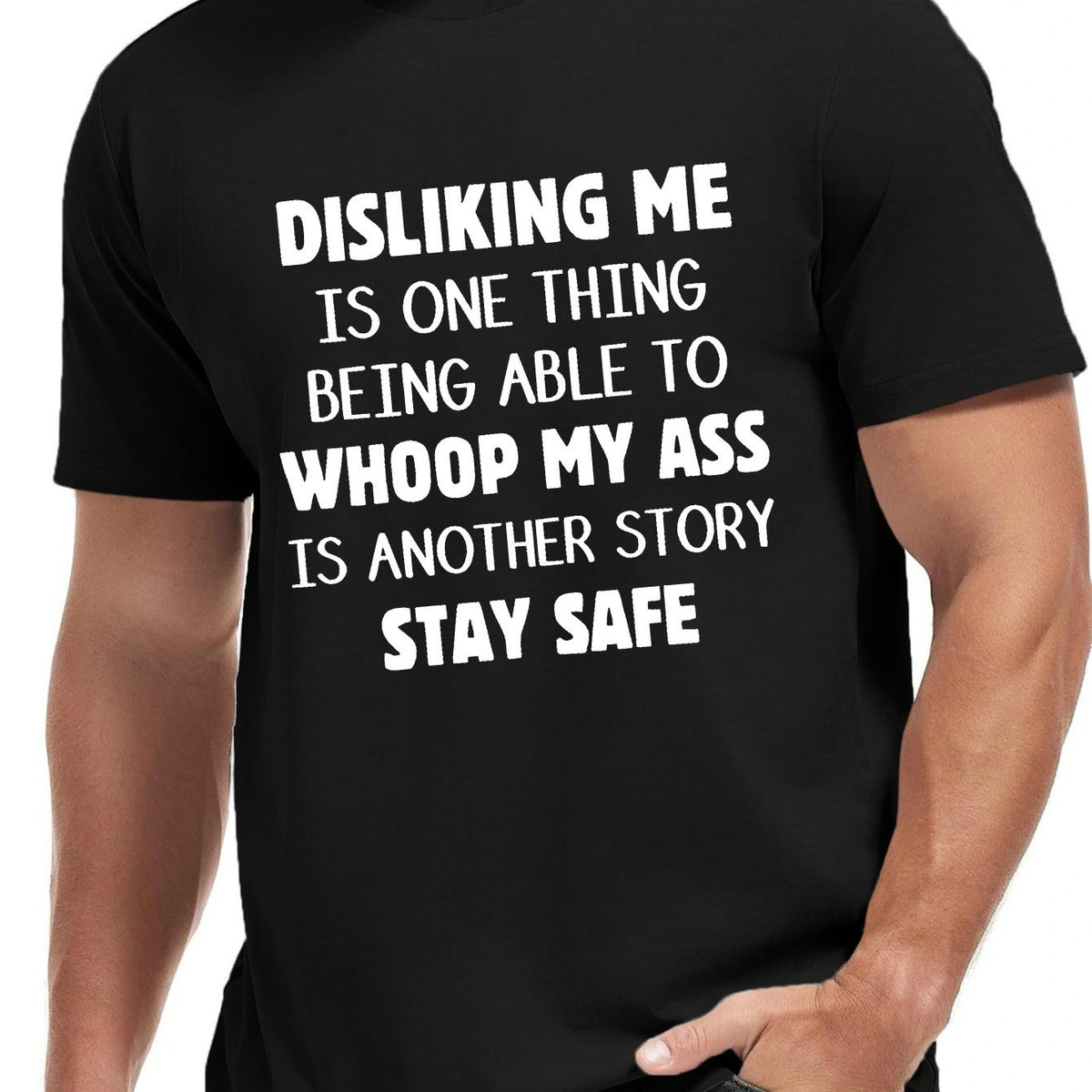 Disliking Me" Men's Funny Graphic T-Shirt - Casual & Sporty, Breathable Polyester, Crew Neck, Short Sleeve Summer Top with Geometric Pattern, Machine Washable
