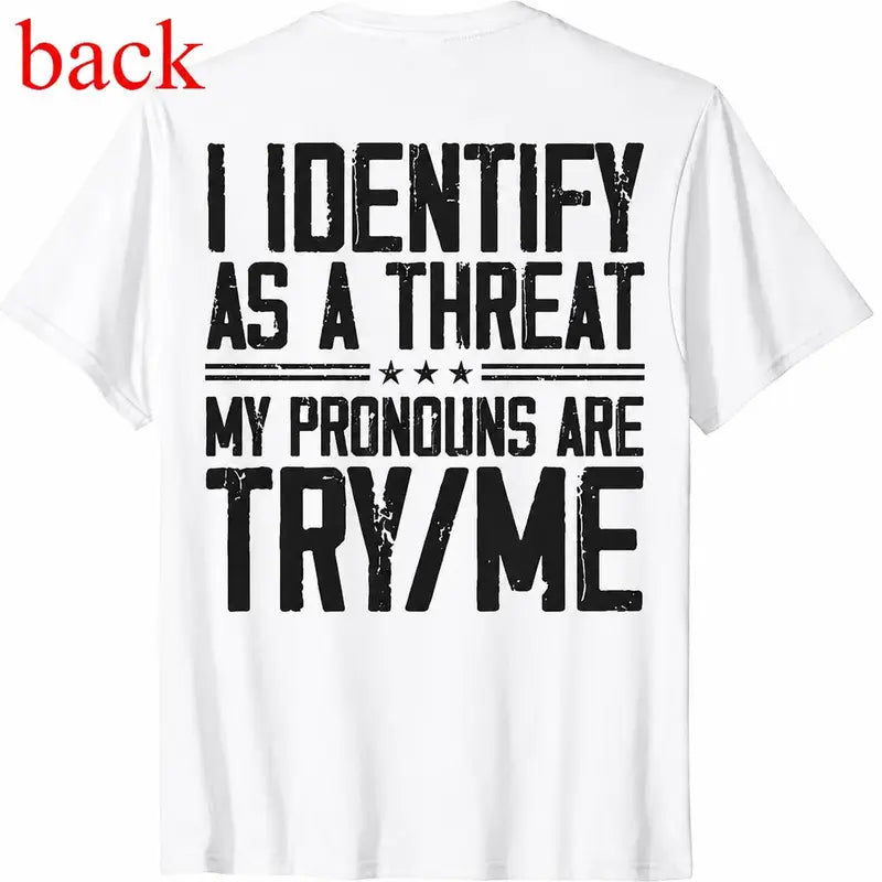 Men's Retro Heavyweight Cotton Graphic T-Shirt - Short-Sleeve, Round Neck, Fitted Cut, Soft Basics, Cheeky Quote "Try Me" on Back, Sporty Chic, Easter, Party, Streetwear Top