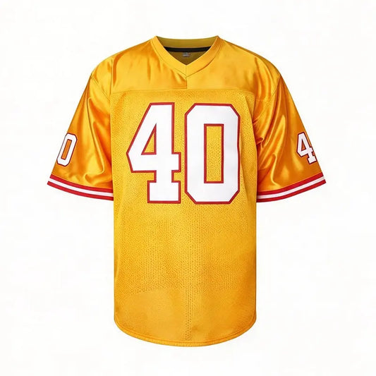 Men's #40 Orange American Football Jersey, Solid Color Short Sleeve Mesh Uniform, High-Quality V-Neck Male Clothing, Breathable Lightweight Sports Apparel Jersey