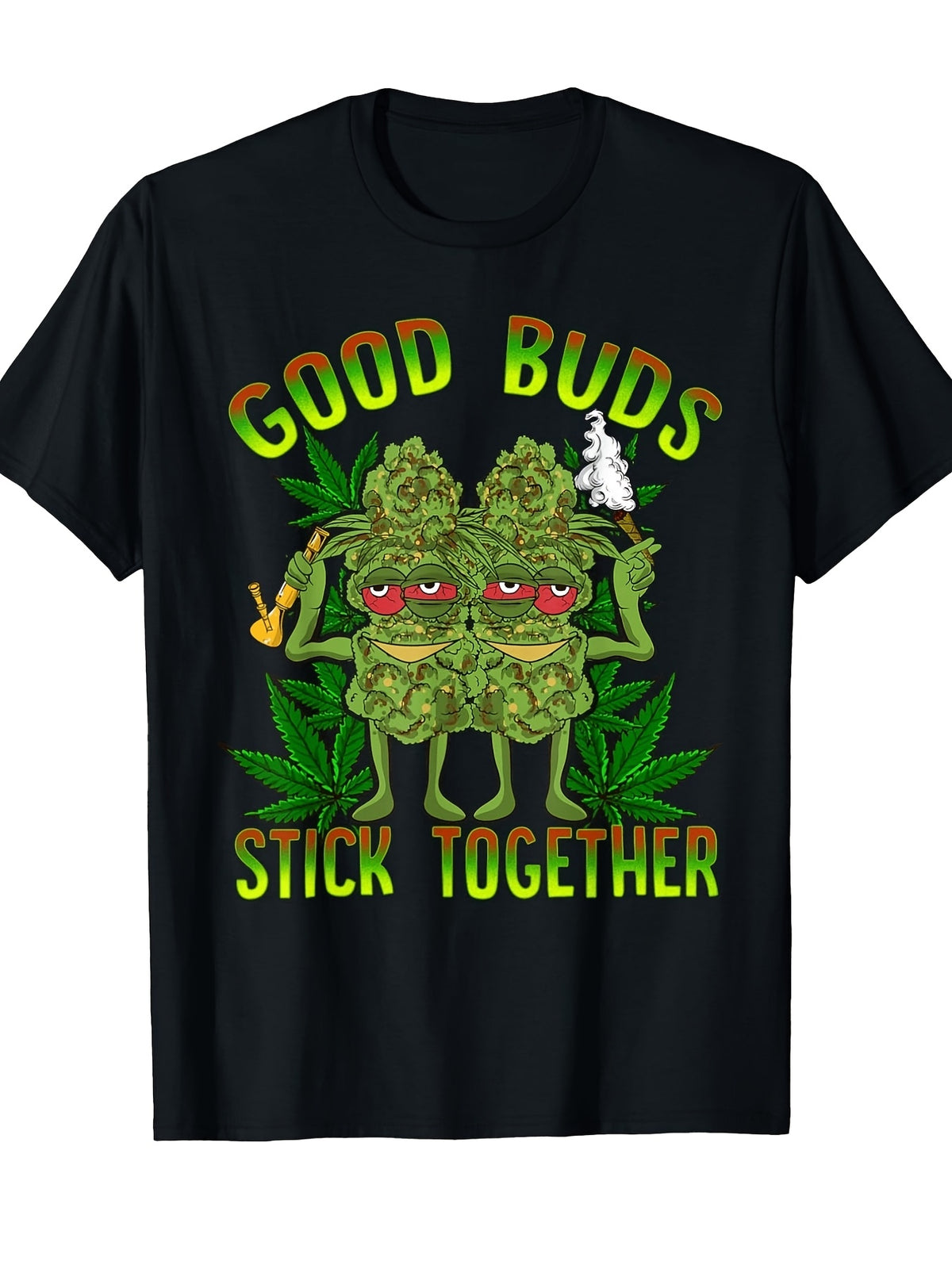 Men'S Leaf Joint Graphic T-Shirt Soft Breathable Relaxed Fit Crew Neck Short Sleeve Good Buds Stick Together Slogan Culture Design All-Season Casual Wear Machine Washable Perfect Gift Retro Casual Short-Sleeved T-Shirt with Round Neck and Printed Pa