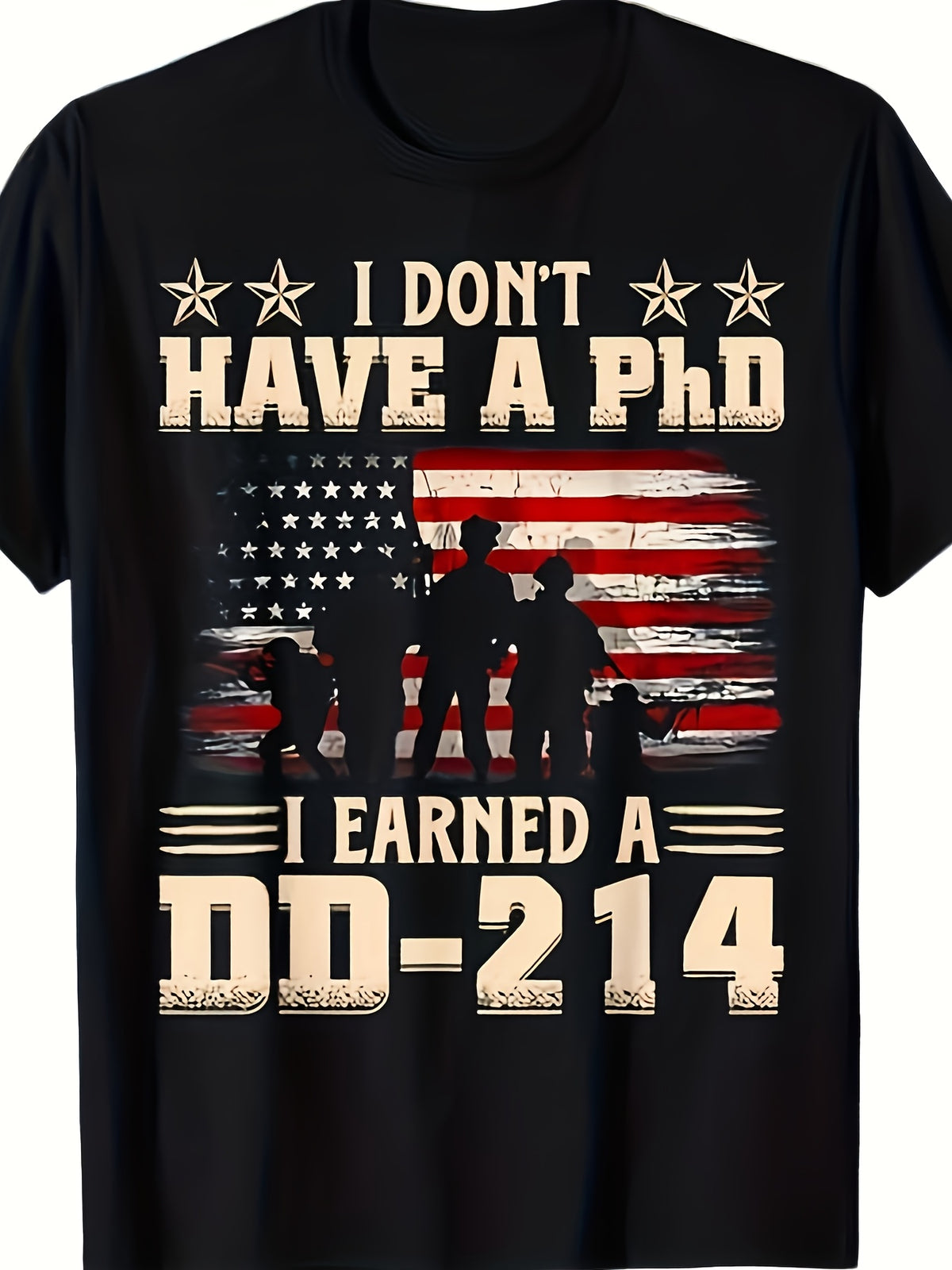 DD214 Retro Flag T Shirt I Don'T Have A Phd I Earned A DD214 Retro Flag USA T Shirt Y2K Street Retro, Seasonal Casual And Trendy, Crew Neck, Breathable, Machine Washable, Plus Size Big & Tall, Casual Wear Pattern Print Crew Neck T-Shirt Gift