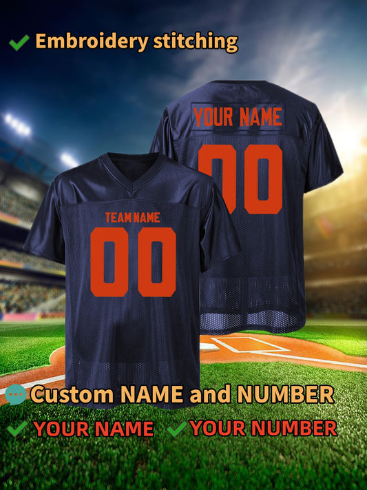 Personalized Name And Number Design, Men'S Short-Sleeve Loose Breathable V-Neck Embroidered Rugby Jersey, Sports Shirt for Team Training