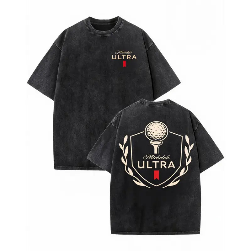 Men's 8.0oz 50%25 Cotton 50%25 Poly for Softness Short Sleeve T-Shirt - Distressed Cool Graphic Tee, Loose Baggy Fit, Retro Sports Streetwear, Golf Beer Aesthetic, Seamless Label, Casual Sohochic Washed Mens Clothing