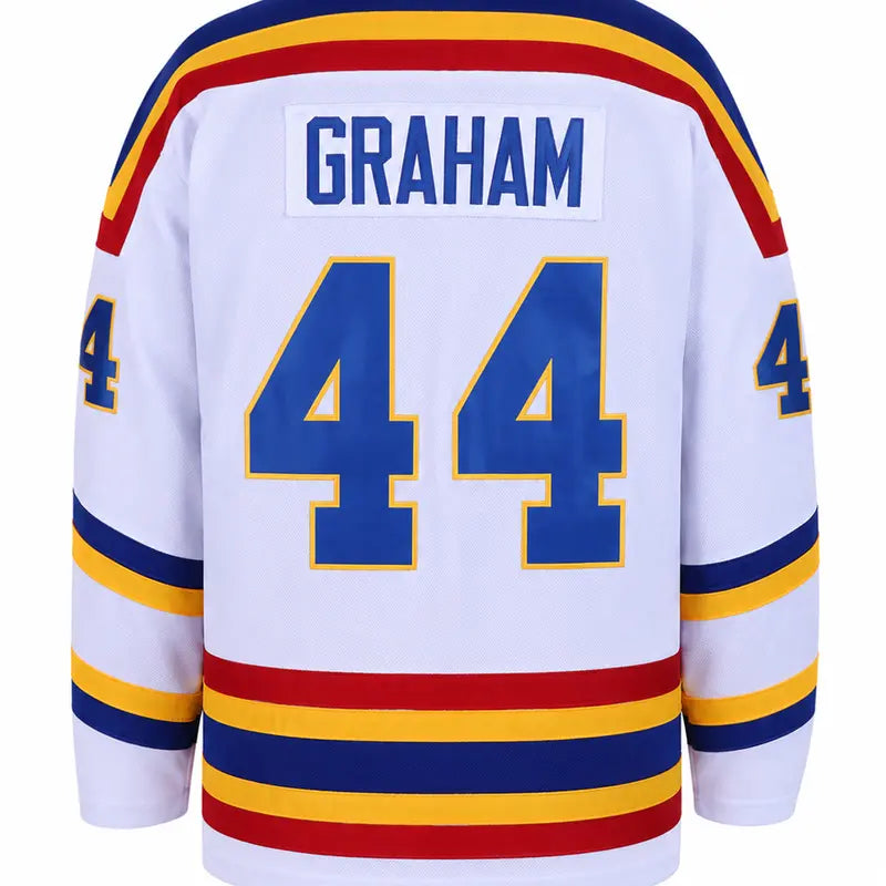 Men's Regular Cut Long Sleeve Polyester Hockey Jersey Shirts - Graham #44 Off Campus, V-Neck, Stitched Letters, Back Number, Sublimated Print, Sports Fan Apparel
