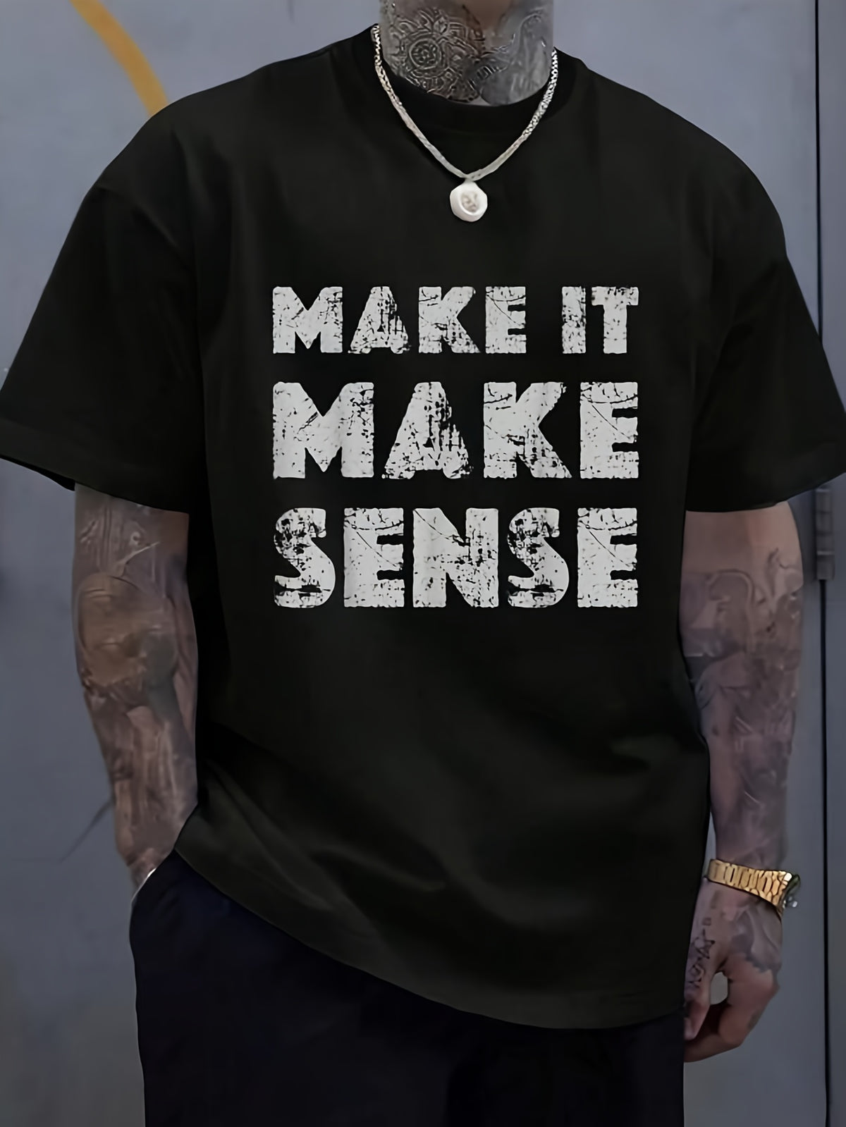 Make It Make Sense Positive Message Positive Vibes T-Shirt - 100% Cotton Summer Tops Graphic Tees, Men T Shirts, Casual Short Sleeve Crew Neck T-Shirt for Spring & SummerHalloween, Styles, Gifts, Trendy and Fashionable,  for Men and Women, , Soft