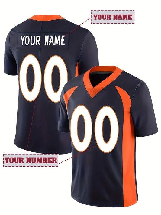 Customized Name And Number Design, Men's Short Sleeve Loose Breathable V-neck Embroidery Rugby Jersey, Sports Shirt for TeamTraining