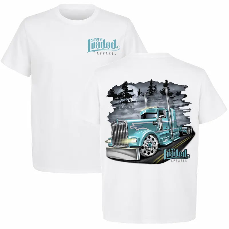Men's Soft Classic Cotton Casual Streetwear T-Shirt - Round Neck, Custom Print Bold Kenworth Semi Truck Hot Rod KW Graphic, Trucker Enthusiasts Sports Top, Gifts for Him