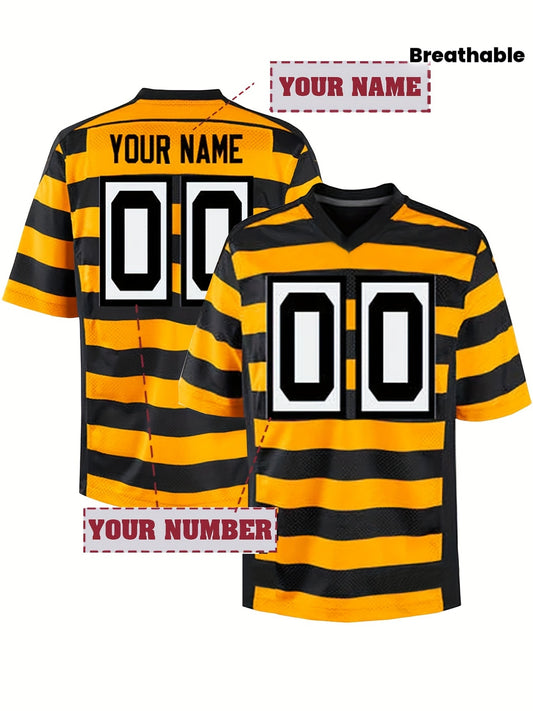 Customized Name And Number Design, Men's football Jersey Short Sleeve Loose Breathable V-neck Embroidery Rugby Jersey, Sports Shirt for TeamTraining