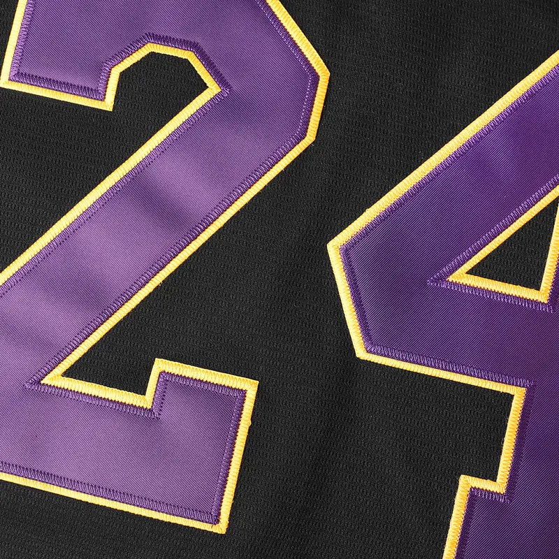 Men's Loose-Fitting Polyester Short Sleeve Shirt - V-Neck Button-Down Kobe-Inspired Baseball Embroidered Jersey, 24 Large Number Back Athletic Top for Casual Wear, Hip Hop Performances