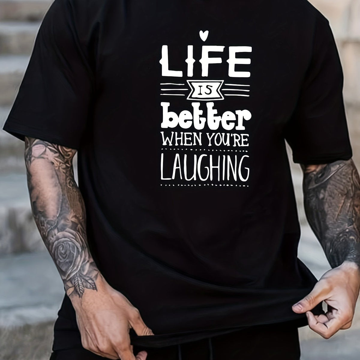 Plus Size "Life Is Better" Men'S Casual Trendy Graphic Print Comfortable Crew Neck Short Sleeve T-Shirts, Summer Oversized Loose Tees