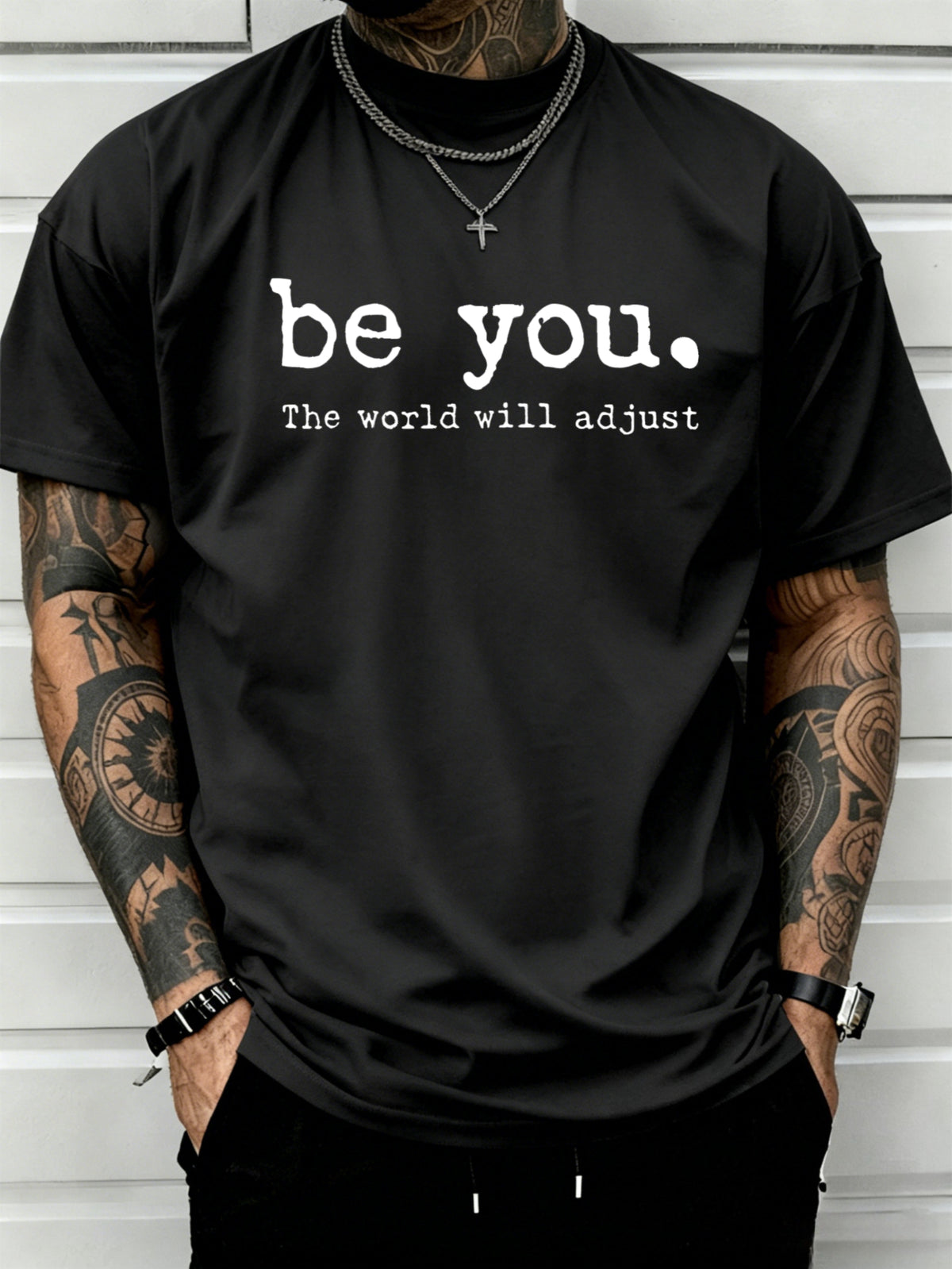 Casual Style, Men's T-Shirt, Be You Motivational Quote Design, Soft Cotton Blend Fabric, for Trendy Men with Tattoos, Casual Attire And Streetwear, Plus Size Available