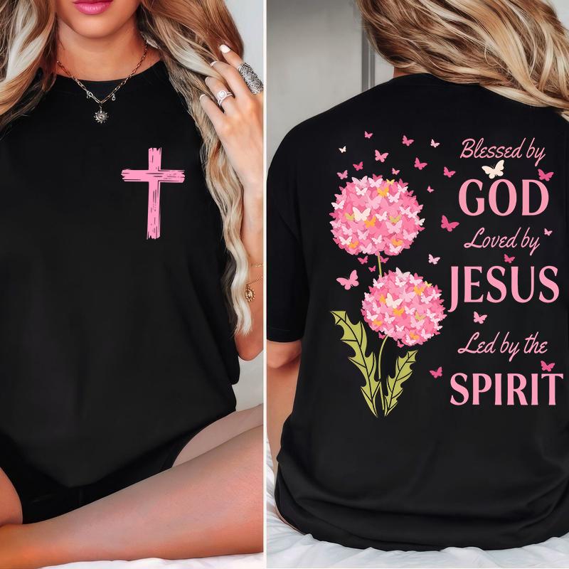 Men's Chic Fitted Printed Round Neck Short-Sleeve Cotton T-Shirt - Blessed By God, Loved By Jesus, Led By The Spirit, New Year Casual Streetwear Perfect Fit Tops