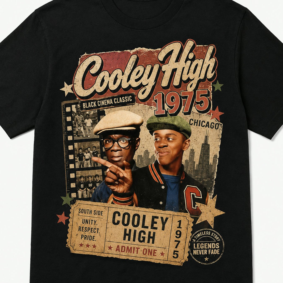 Men'S And Women'S Cooley High 1975 Black Cinema Classic Graphic T-Shirt, Chicago Retro Movie Print, Casual Streetwear Tee for Daily Wear