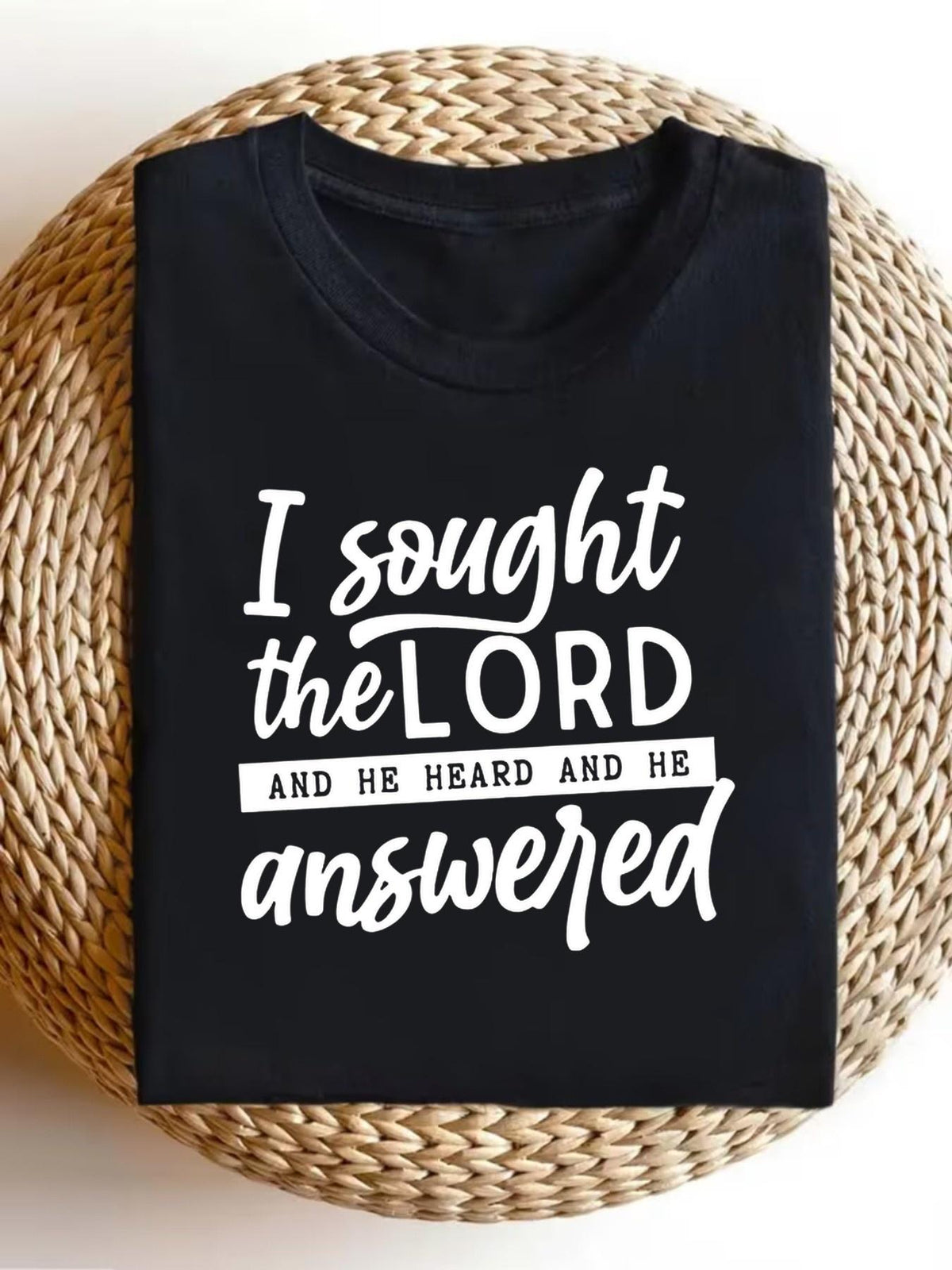 Christian Verse T Shirt Psalm 34 4 I Sought The Lord He Answered Unisex Oversized Religious Tee with Scripture Print Comfortable Breathable Summer Church Wear Perfect Christian Gift for Men