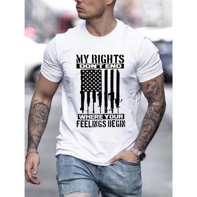 Men's 100%25 Cotton Round Neck Short-Sleeve T-Shirt - American Flag Full Print Fabric, Soft Casual Breathable Regular-Fit Patriotic Attire, Old Glory Men's Streetwear for Spring/Summer Vacation